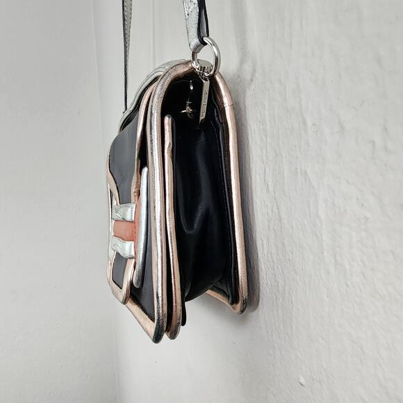 Pierre Hardy Alpha Crossbody Bag Black Lamb Leather Silver Pink Metallic Clutch - Picture 9 of 13